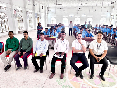 Students of Umakanta School being trained on carrier guidance on Civil Aviation by Airport Authority of India (AAI) held at the school campus in Agartala on October 30.